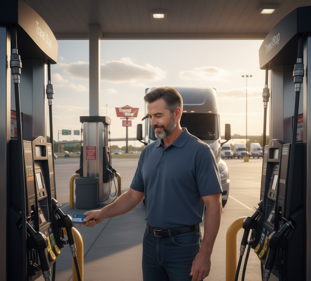truck at fuel station using RTS fuel card and RTS factoring program